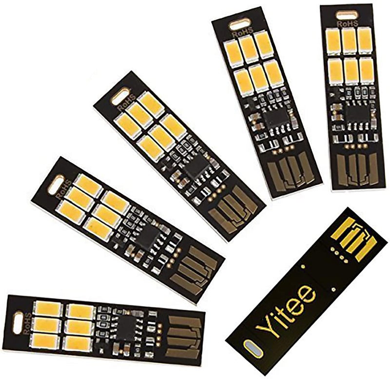 Yitee 5pcs LED Circuit Boards USB Light Keychain Super Bright 6 LEDs Mini USB Light Lamp with Smart Touch Electrodeless Dimming Switch for Laptop Keyboard Light(Pure White), Qty:5 - Image 1